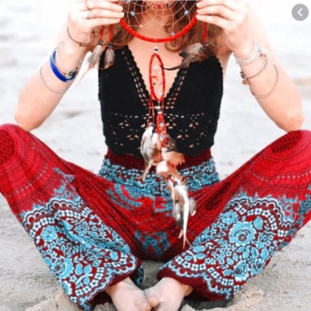 Happy Trunks Harem Boho Pants size large preloved shirred waist honeycomb